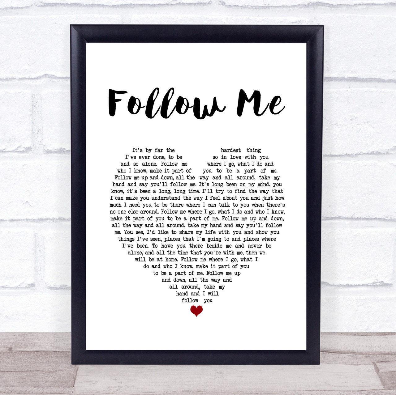 John Denver Follow Me White Heart Song Lyric Quote Music Print