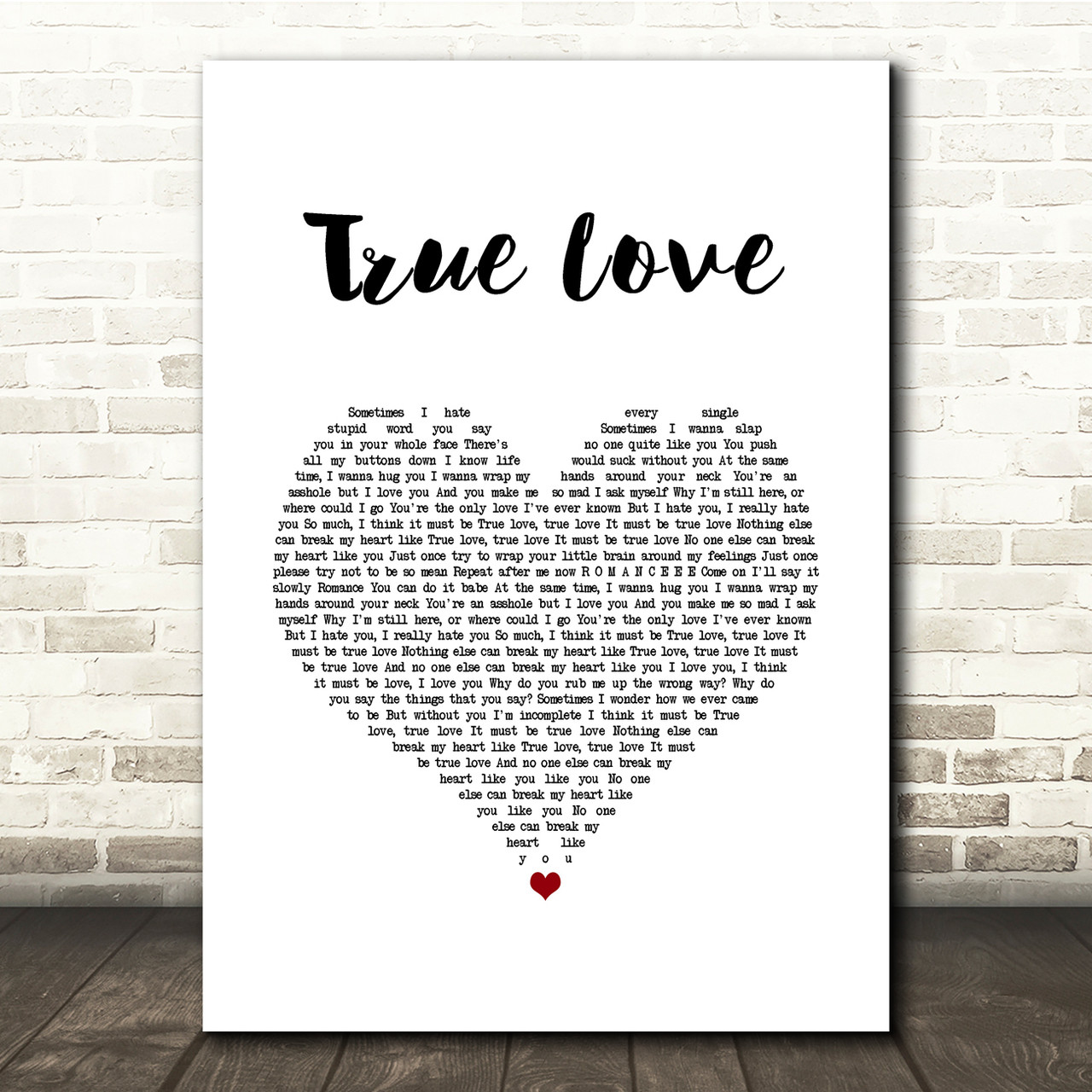 Pink True Love Script Heart Song Lyric Quote Music Poster Print - Red Heart  Print