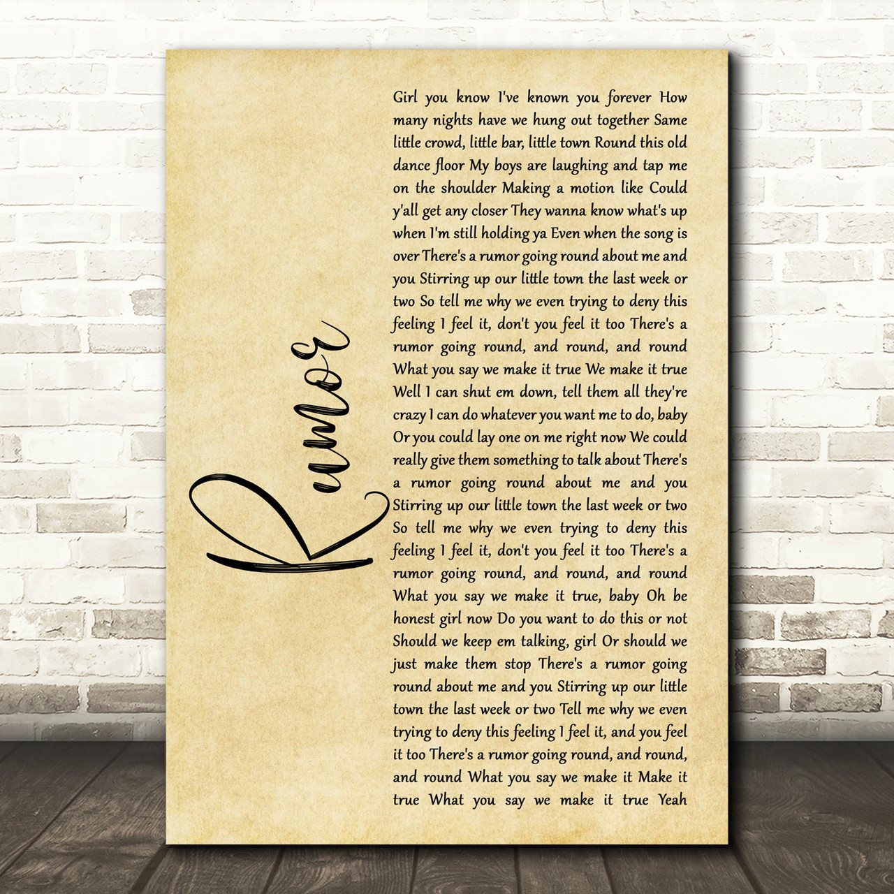 Lee Brice Rumor Rustic Script Song Lyric Quote Music Print -  