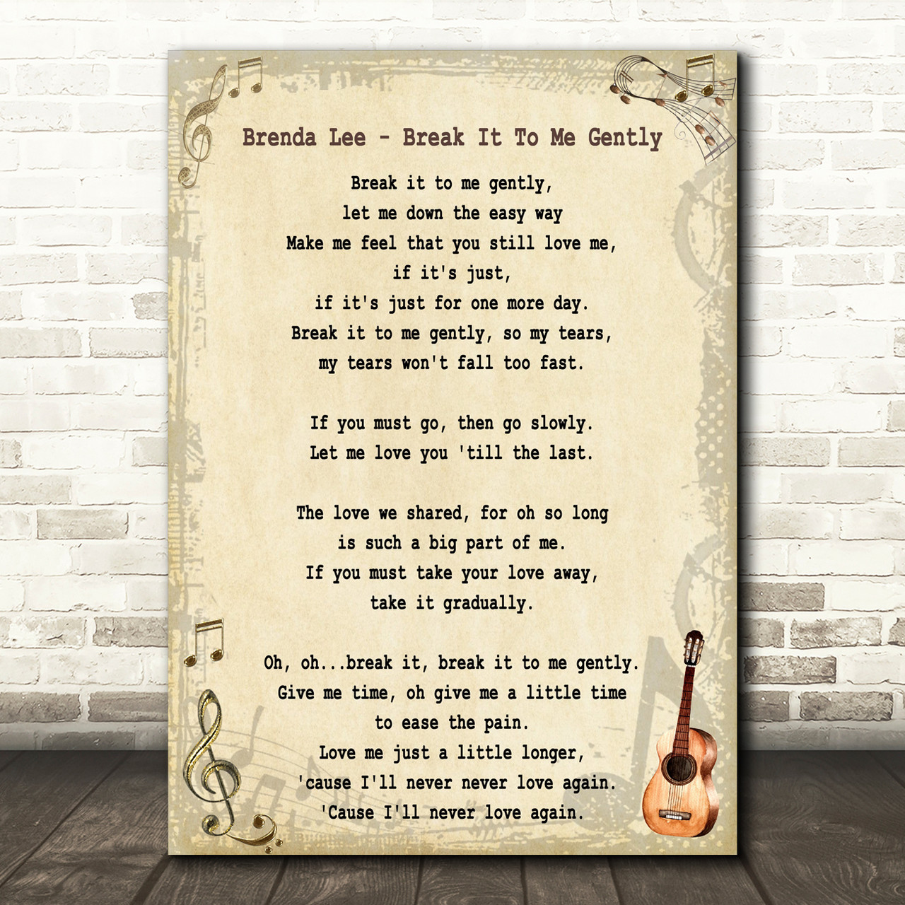 Brenda Lee Break It To Me Gently Song Lyric Quote Print -  