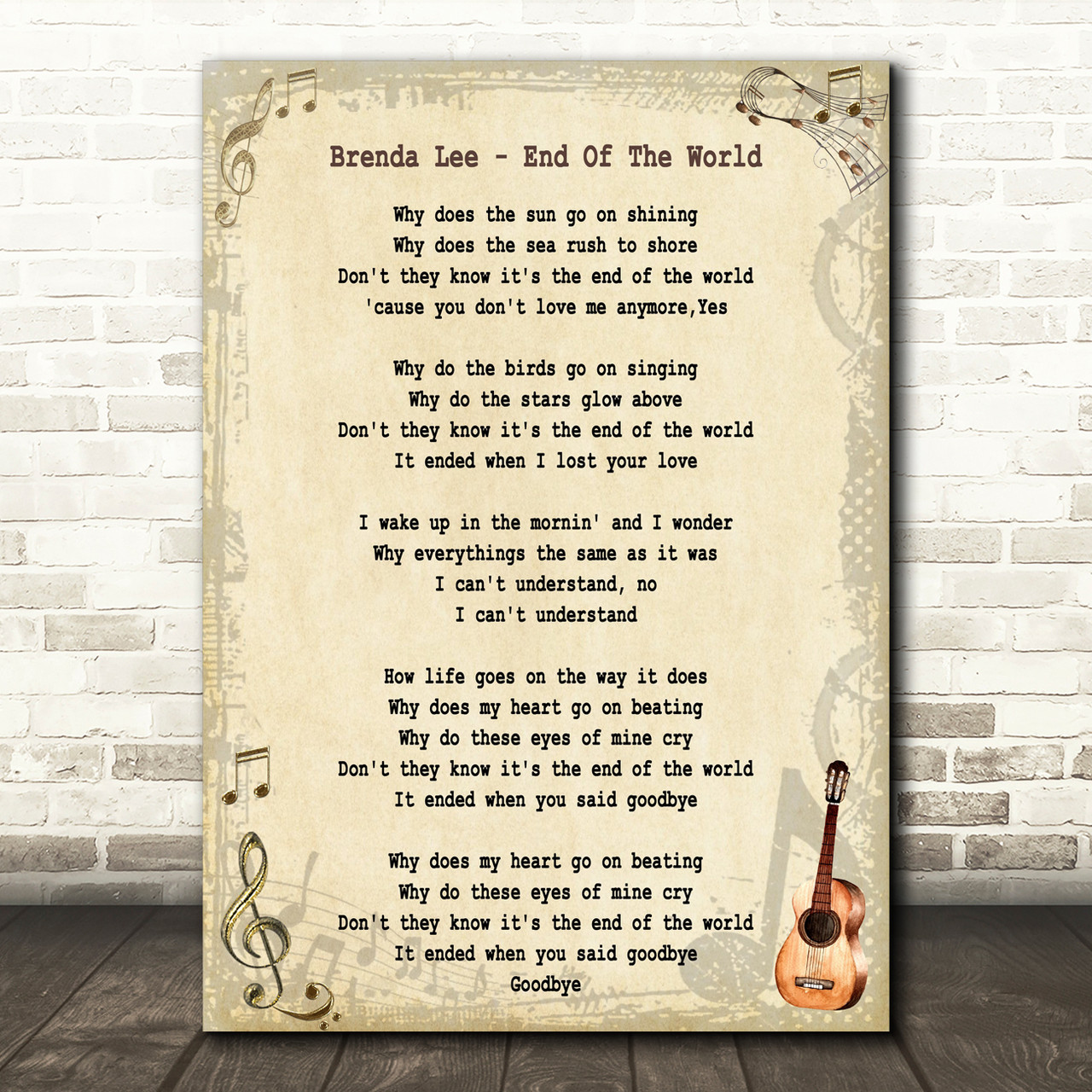 Brenda Lee End Of The World Song Lyric Quote Print 