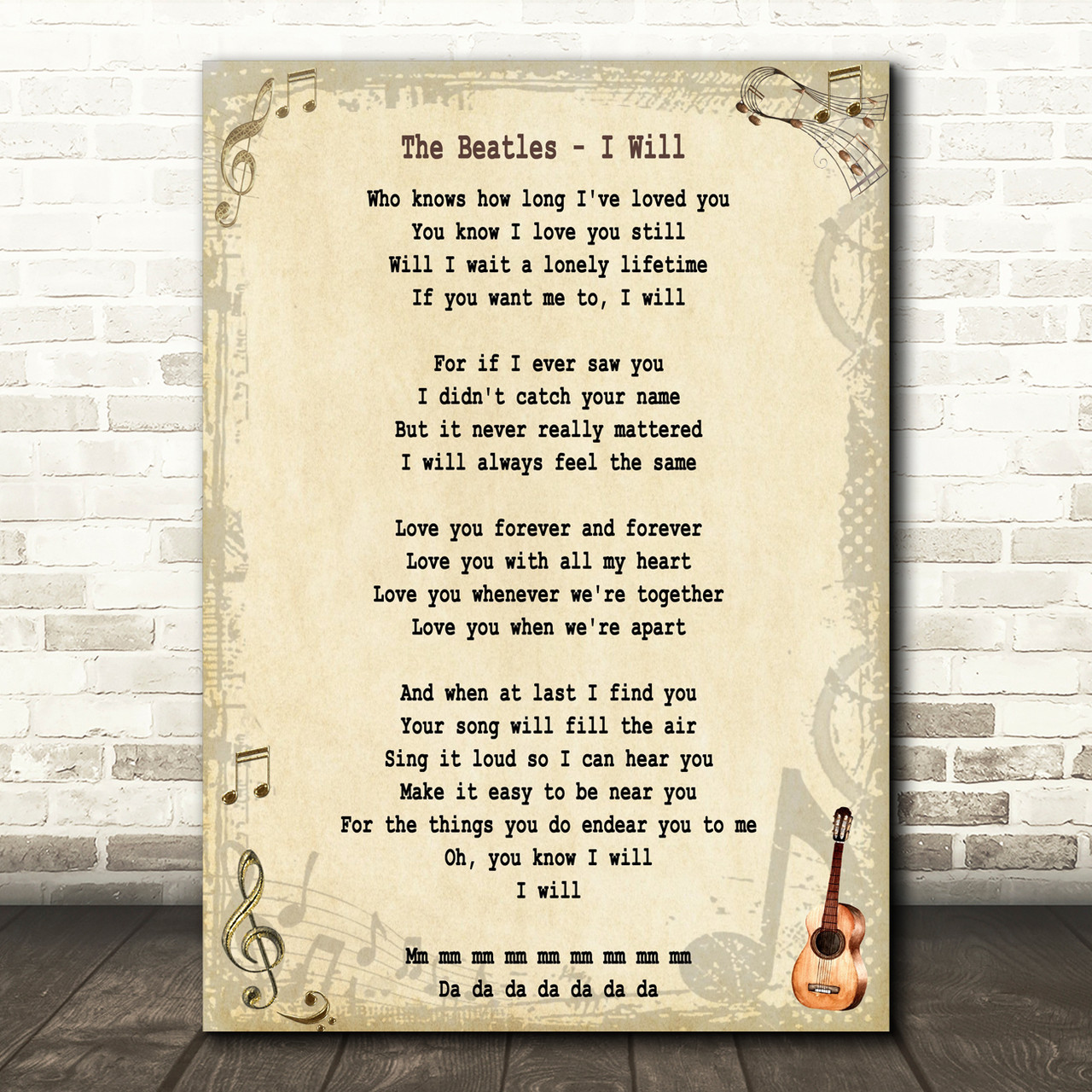The Beatles I Will Song Lyric Quote Print - Song Lyric Prints