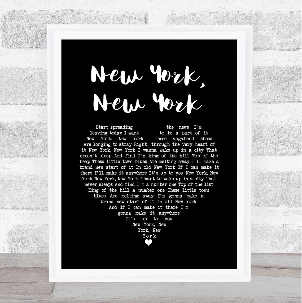 Frank Sinatra New York, New York Black Heart Song Art Print - SongLyricPrints.co.uk