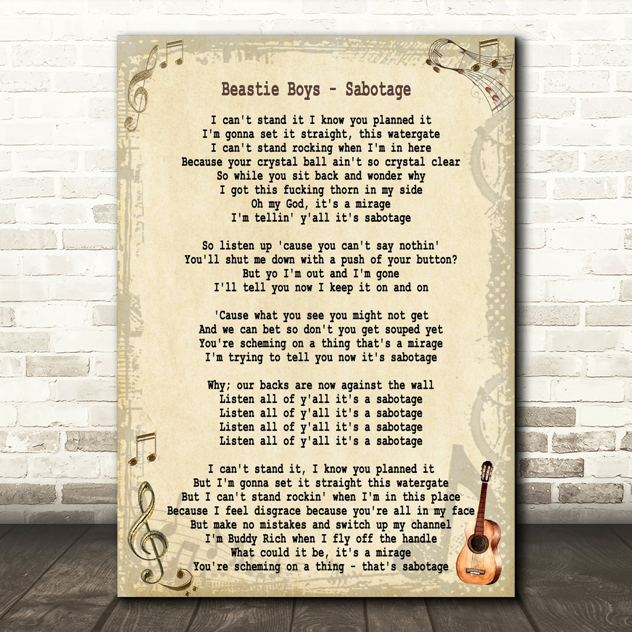 Beastie Boys Sabotage Song Lyric Quote Print Song Lyric Prints