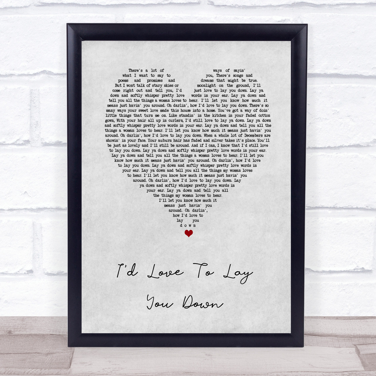 Conway Twitty I'd Love To Lay You Down Grey Heart Song Lyric Wall Art Print  - Song Lyric Designs