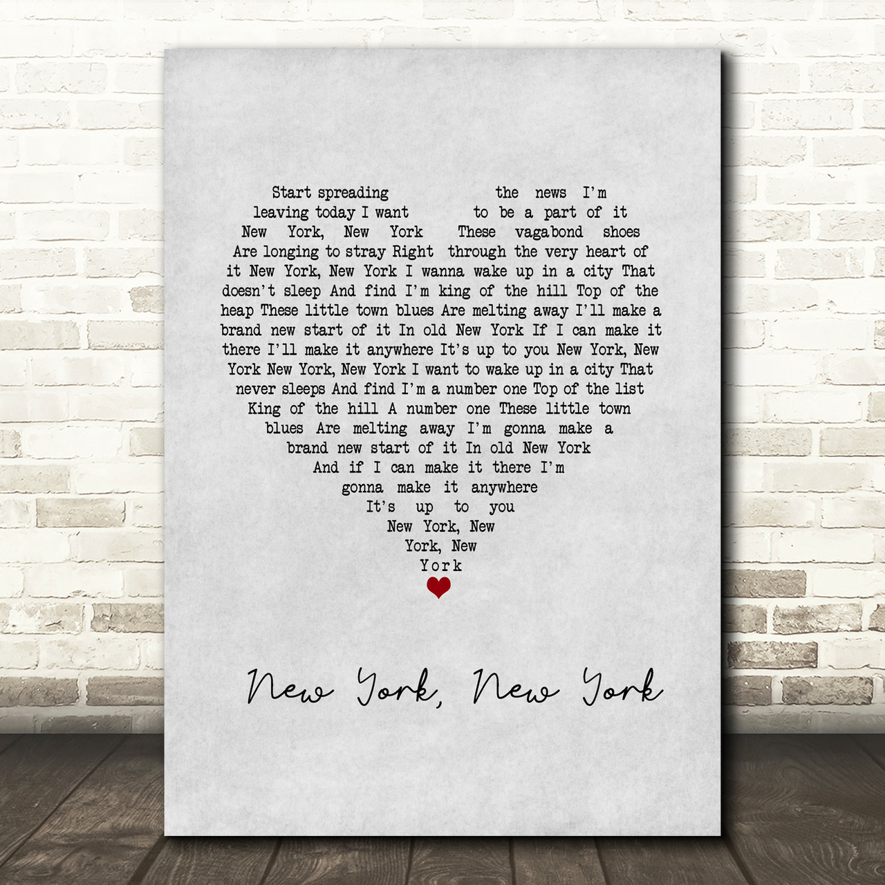 Frank Sinatra York, New York Grey Heart Lyric Wall Art Print -