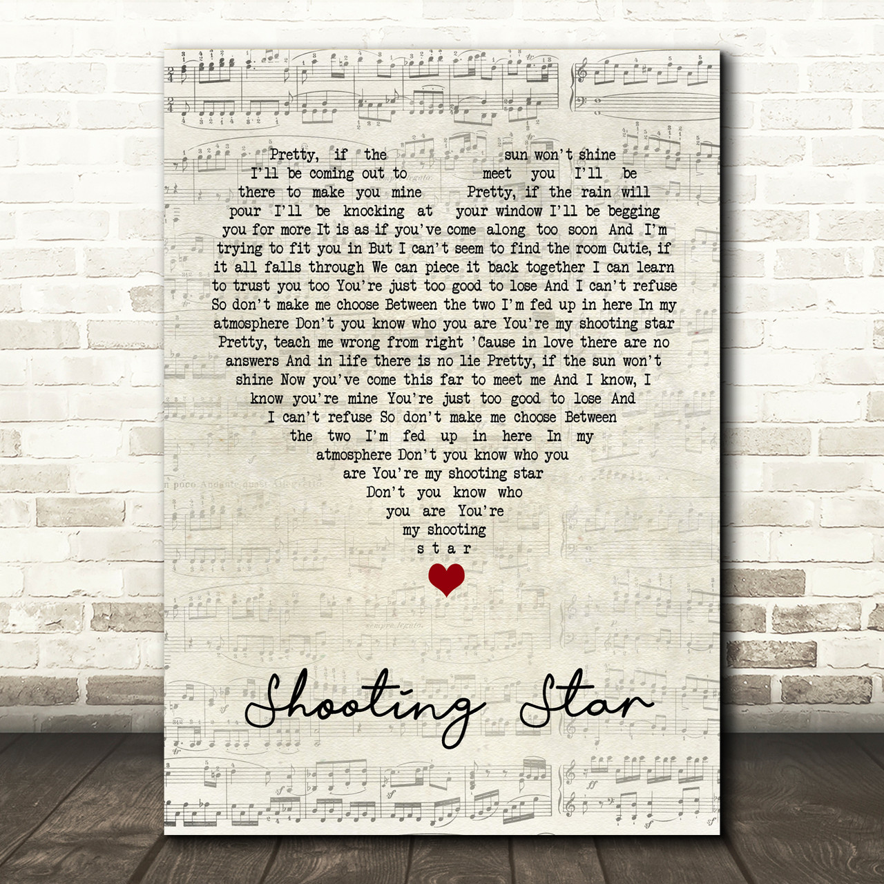 Air Traffic Shooting Star Script Heart Song Lyric Wall Art Print ...