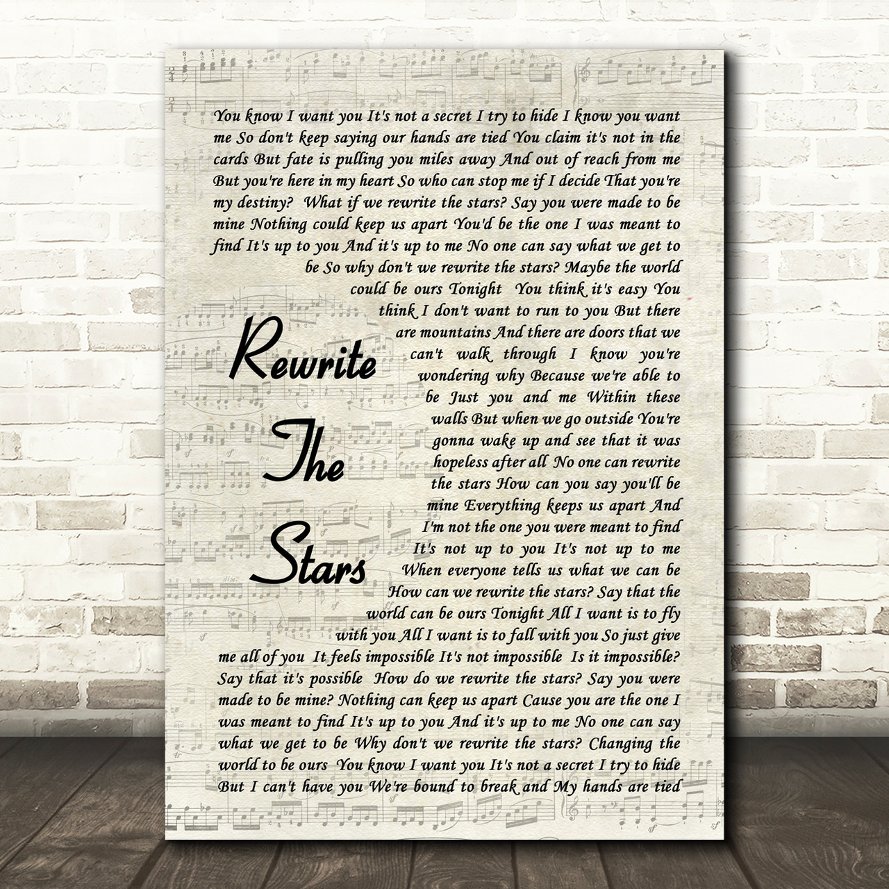 Rewrite The Stars The Greatest Showman Song Lyric Vintage Script Quote ...