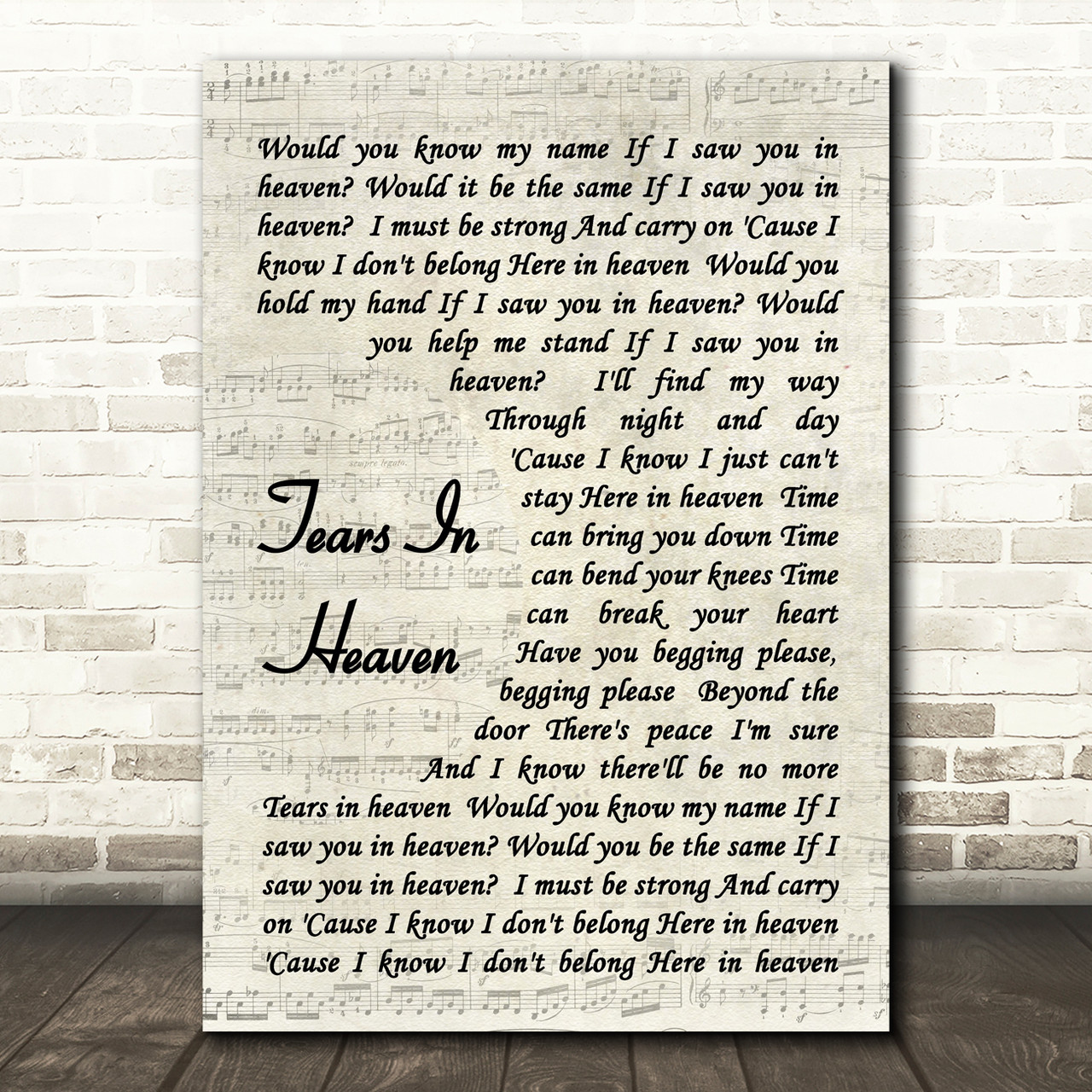 Tears In Heaven Eric Clapton Song Lyric Vintage Script Quote Print 