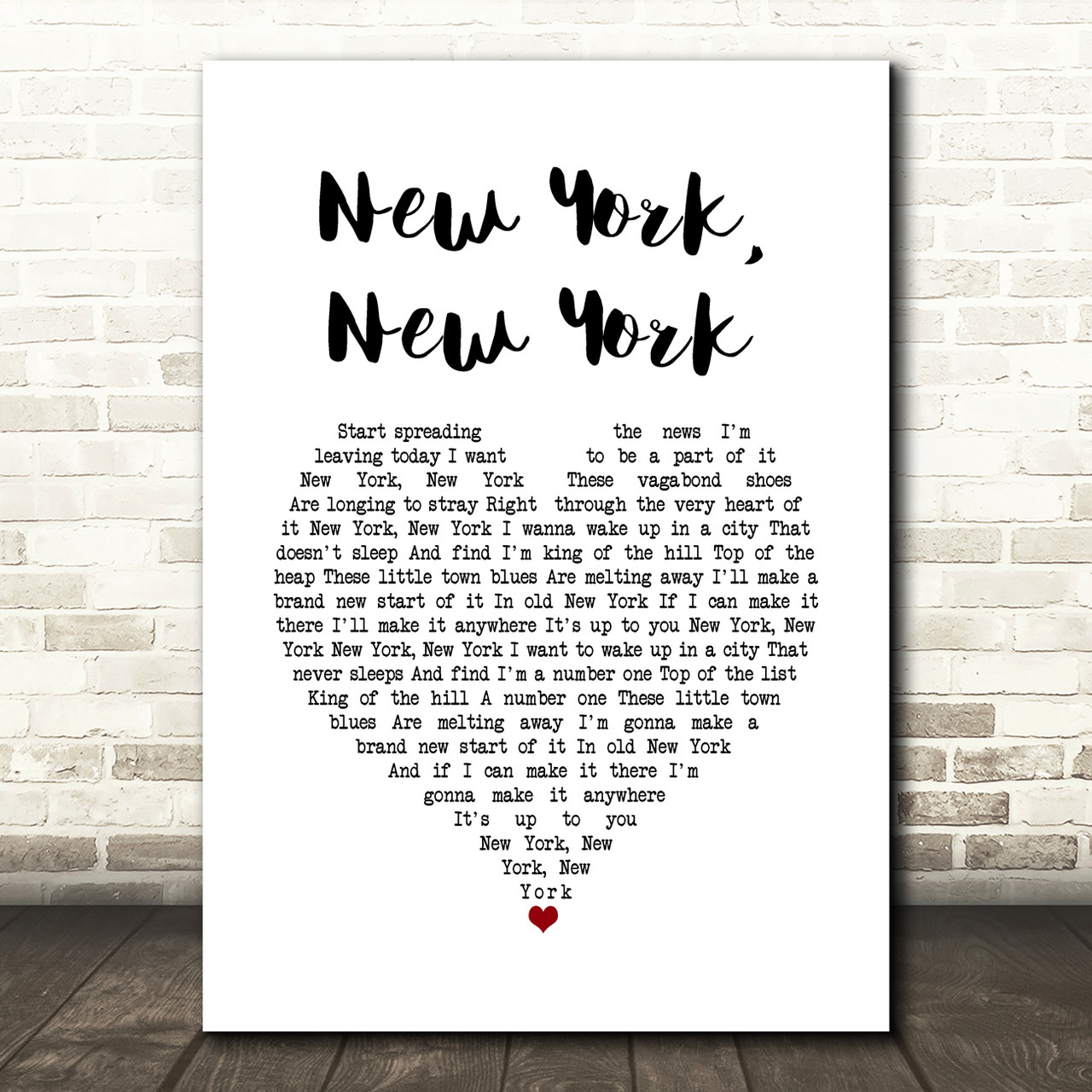 Frank Sinatra New York, New York White Heart Lyric Wall Art Print - SongLyricPrints.co.uk