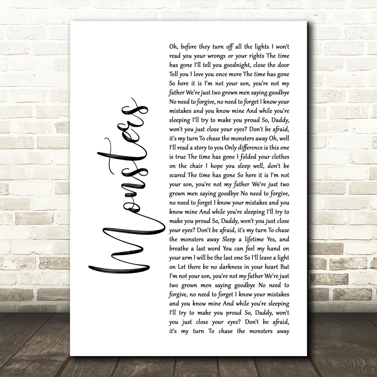 James Blunt Monsters White Script Song Lyric Wall Art Print - Song Lyric  Prints