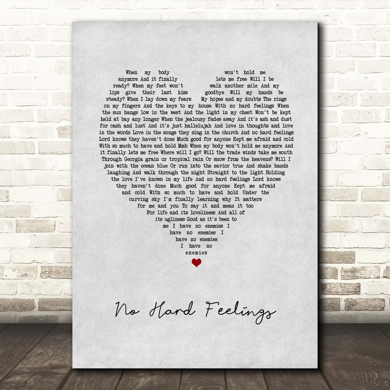 The Avett Brothers No Hard Feelings Grey Heart Song Lyric Print