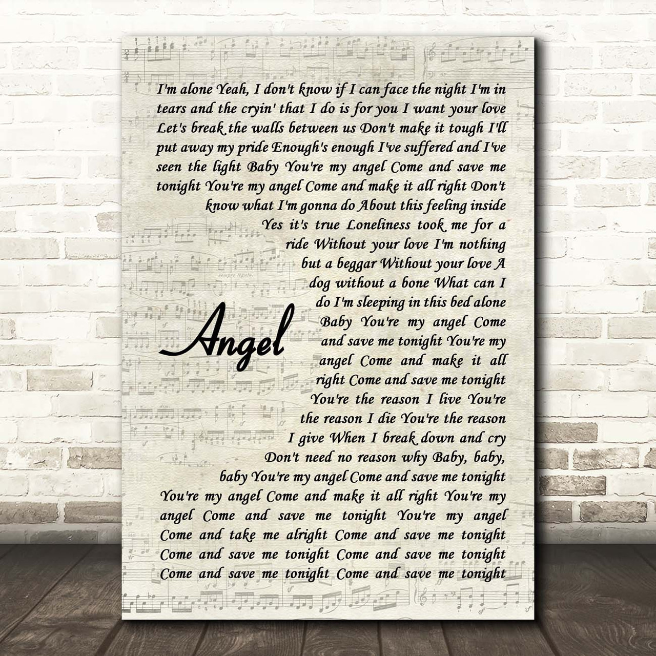 Aerosmith Angel Vintage Script Song Lyric Print - Song Lyric Prints