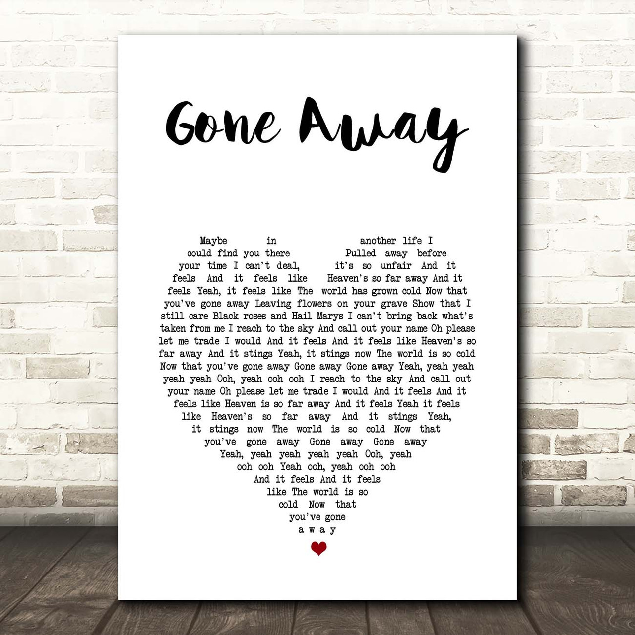 Five Finger Death Punch Gone Away White Heart Song Lyric Print