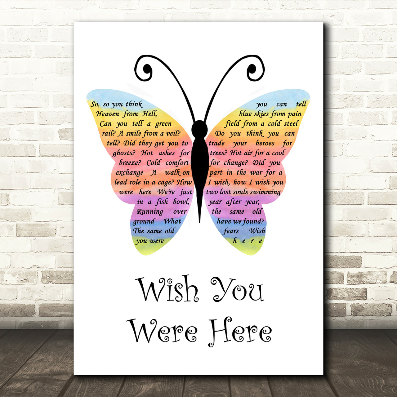Pink Floyd Wish You Were Here Rainbow Butterfly Song Lyric Music Art Print Songlyricprints Co Uk
