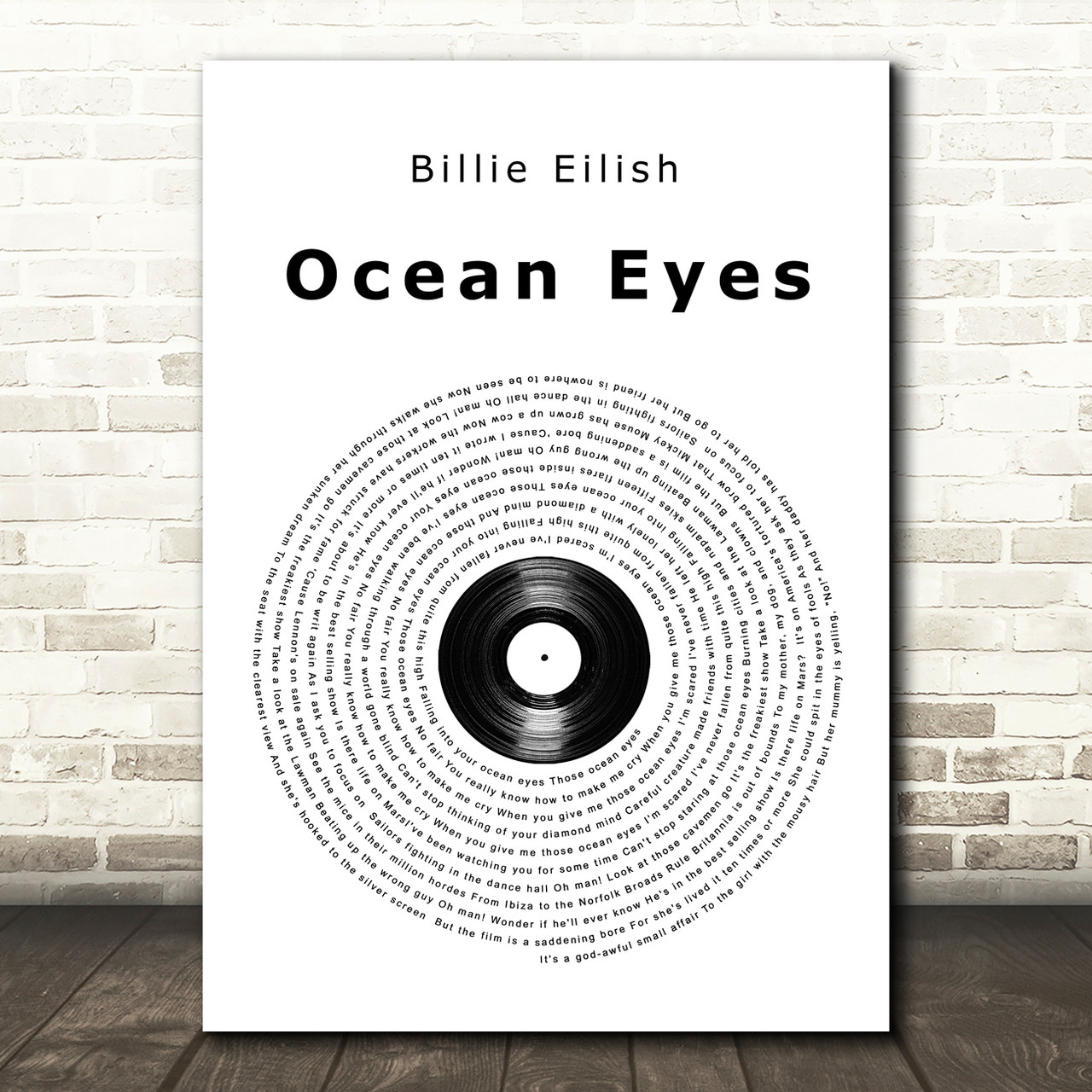 Billie Eilish Ocean Eyes Vinyl Record Song Lyric Music Art Print