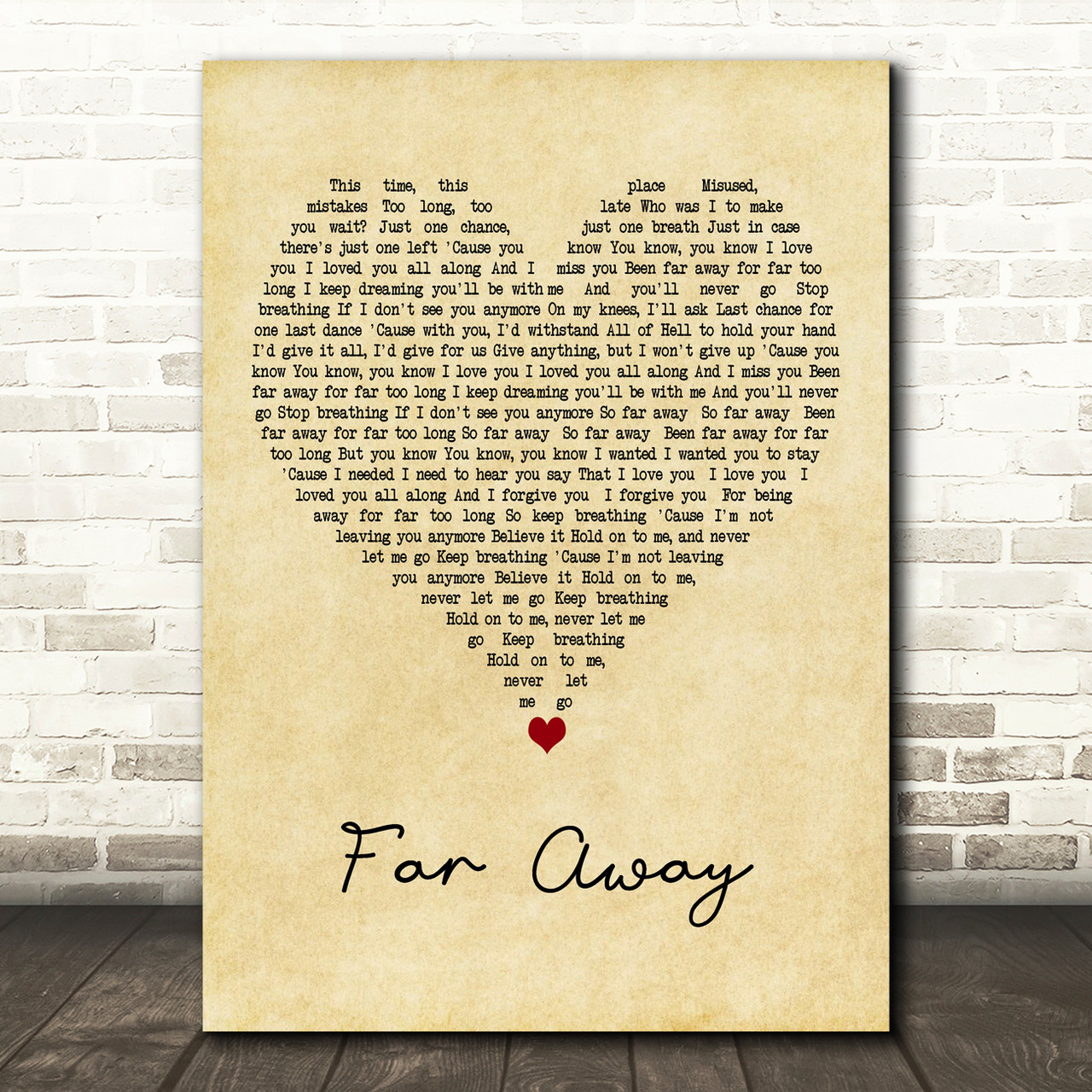 Nickelback Far Away Vintage Heart Decorative Wall Art Gift Song