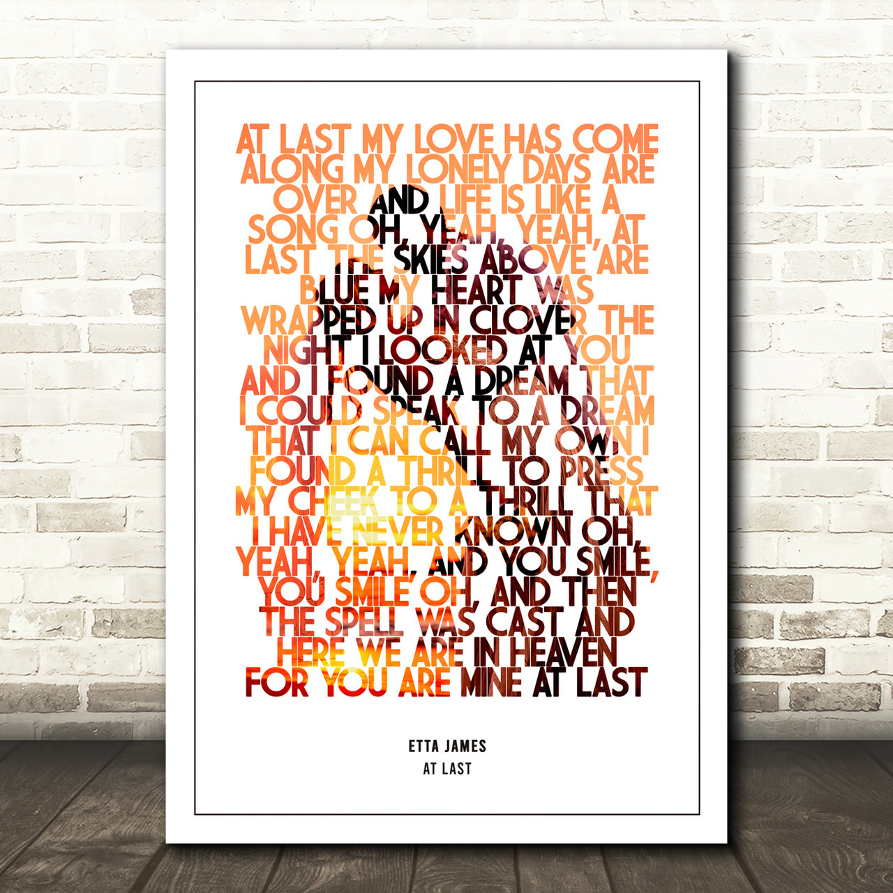 Etta James At Last Orange Typography Music Song Lyric Wall Art