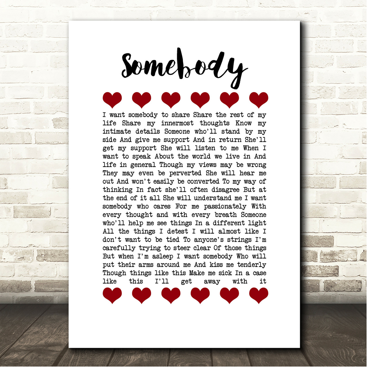 Depeche Mode Somebody Red Hearts In Row Song Lyric Print Song Lyric Prints