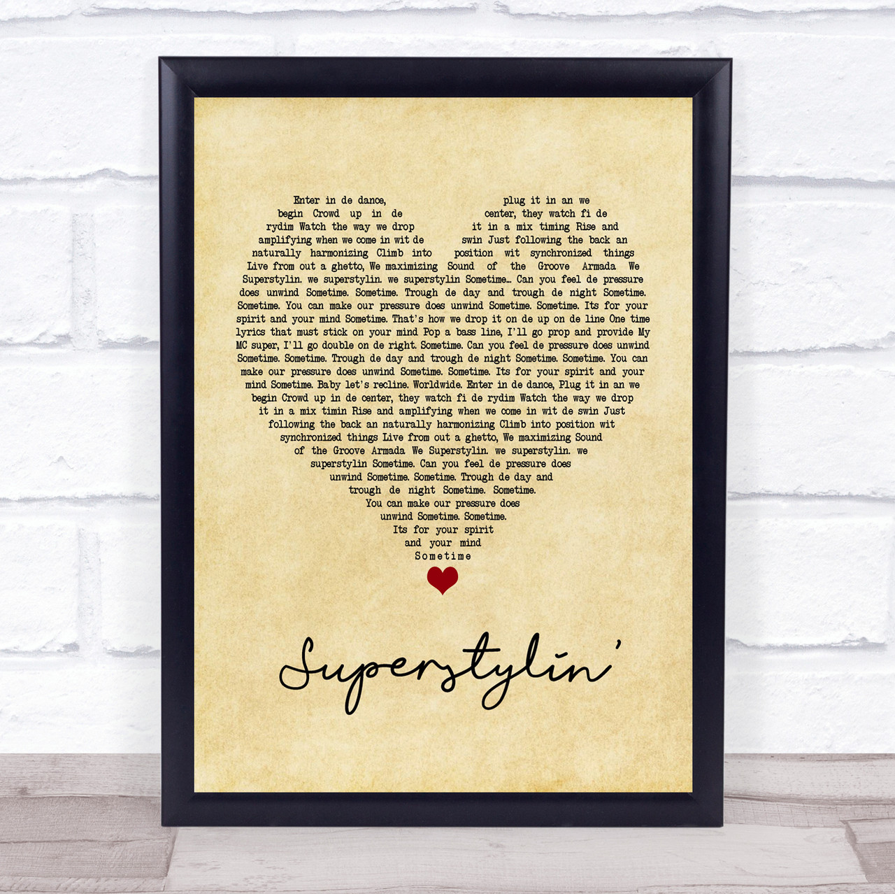 Groove Armada Superstylin Vintage Heart Song Lyric Quote Print