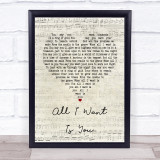 U2 All I Want Is You Script Heart Song Lyric Quote Print