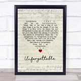 Nat King Cole Unforgettable Script Heart Song Lyric Quote Music Print