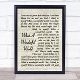 What A Wonderful World Louis Armstrong Song Lyric Vintage Script Quote Print