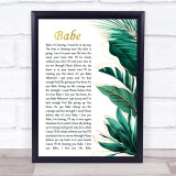 Styx Babe Gold Green Botanical Leaves Side Script Song Lyric Print