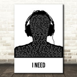 Maverick Sabre I Need Black & White Man Headphones Song Lyric Music Art Print