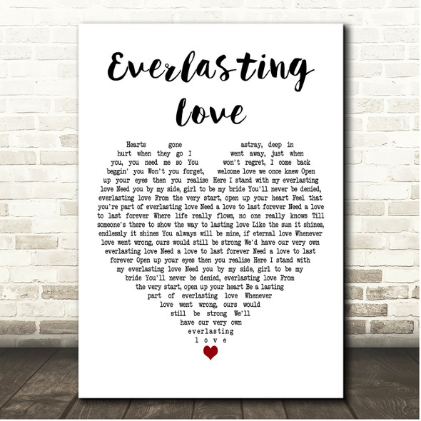 The Love Affair Everlasting Love White Heart Song Lyric Print