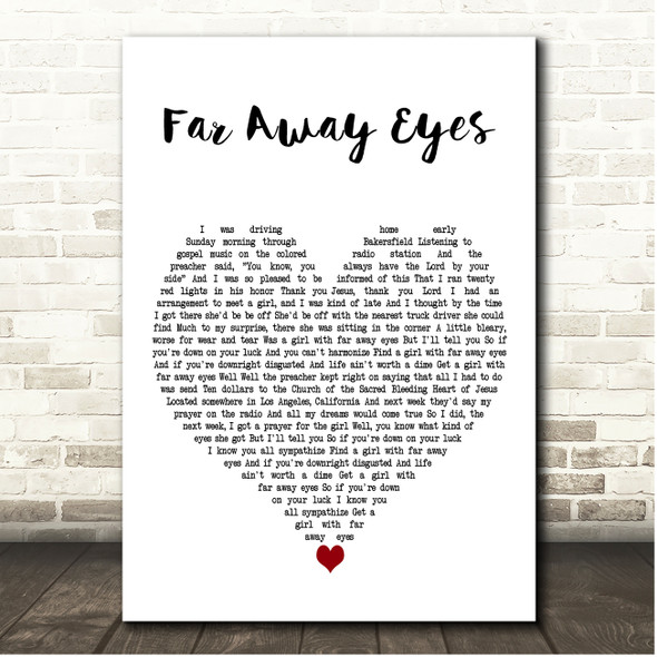 The Rolling Stones Far Away Eyes White Heart Song Lyric Print