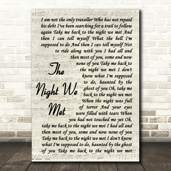 Lord Huron The Night We Met Vintage Script Song Lyric Quote Print