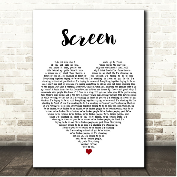 Twenty One Pilots Screen White Heart Song Lyric Print