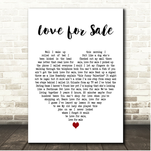 Bon Jovi Love for Sale White Heart Song Lyric Print