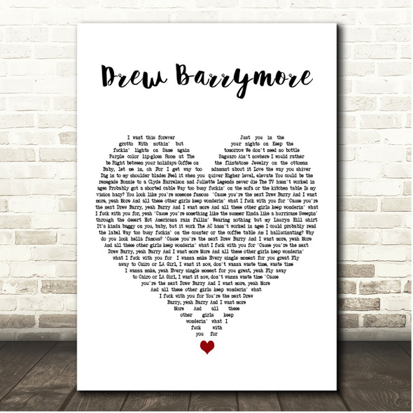 Bryce Vine Drew Barrymore White Heart Song Lyric Print