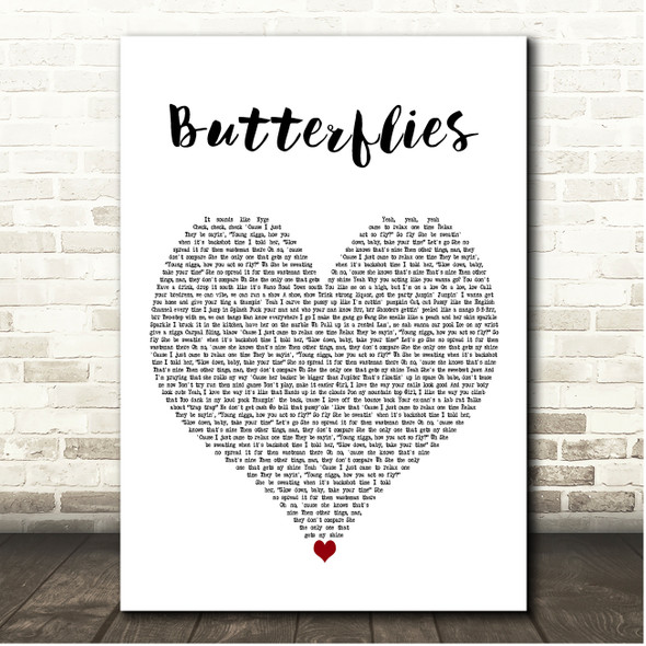 AJ Tracey & Not3s Butterflies White Heart Song Lyric Print
