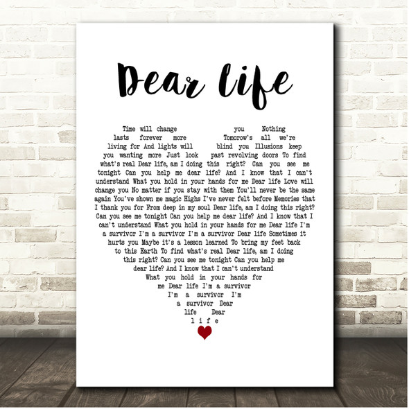 Delta Goodrem Dear Life White Heart Song Lyric Print