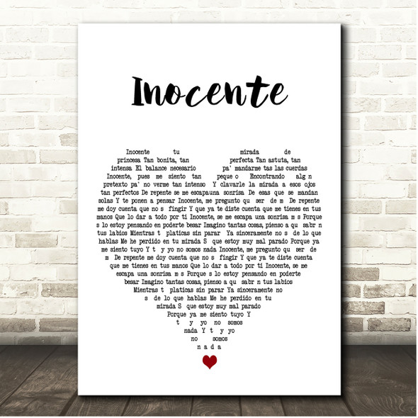 Alejandro Fernández Inocente White Heart Song Lyric Print