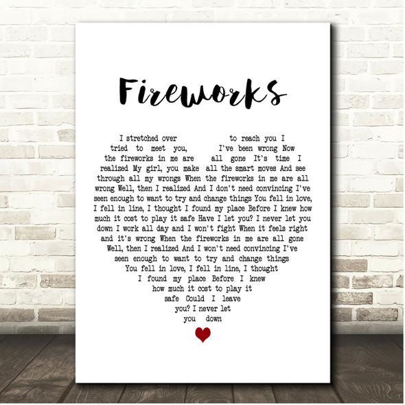 Embrace Fireworks White Heart Song Lyric Print