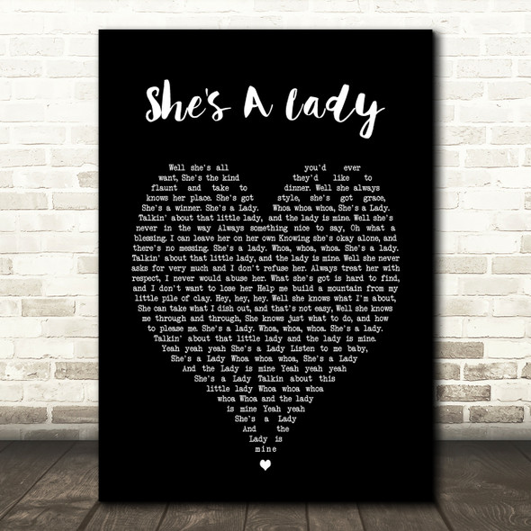 Tom Jones She's A Lady Black Heart Song Lyric Quote Print