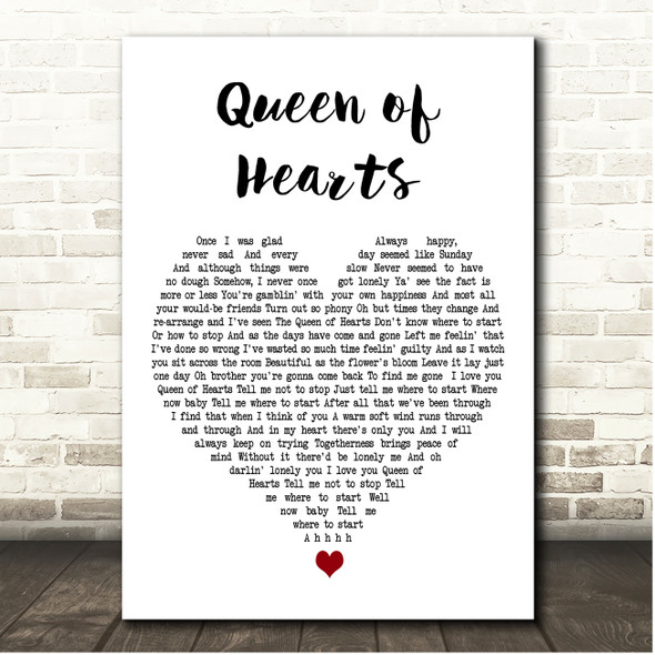 Gregg Allman Queen of Hearts White Heart Song Lyric Print