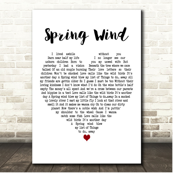 Jack Johnson Spring Wind White Heart Song Lyric Print
