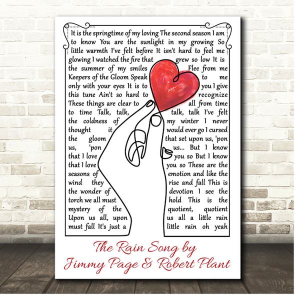 Jimmy Page & Robert Plant The Rain Song Line Art Hand & Heart Song Lyric Print