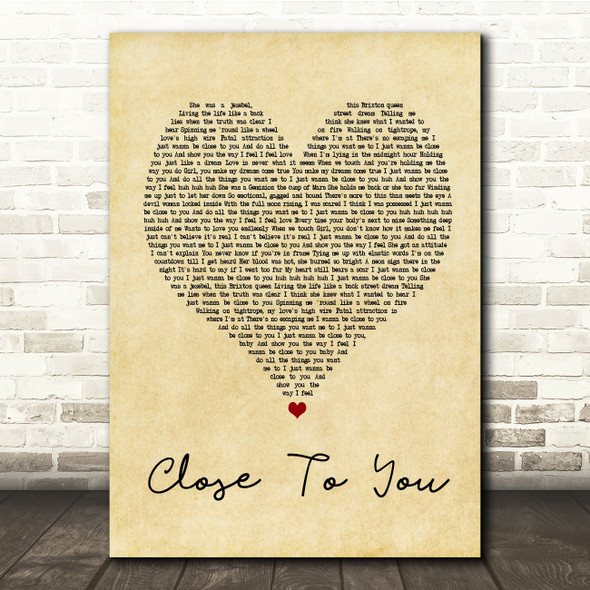 Maxi Priest Close To You Vintage Heart Song Lyric Quote Print