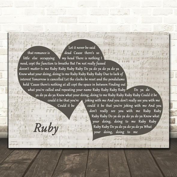 Kaiser Chiefs Ruby Black & White Two Hearts Song Lyric Print