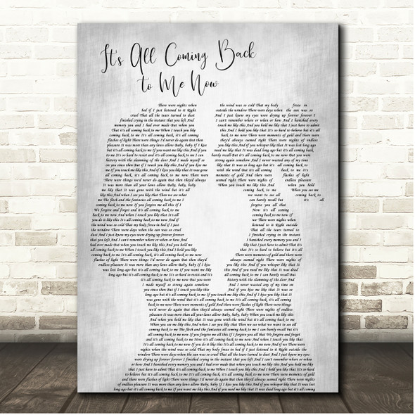 Celine Dion It's All Coming Back to Me Now Grey Lesbian Plain Couple Song Lyric Print