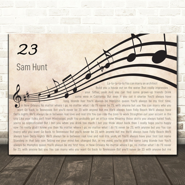 Sam Hunt 23 Landscape Wavy Music Notes Song Lyric Print