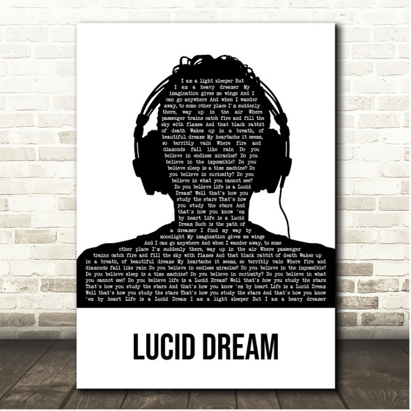 Owl City Lucid Dream Black & White Man Headphones Song Lyric Print