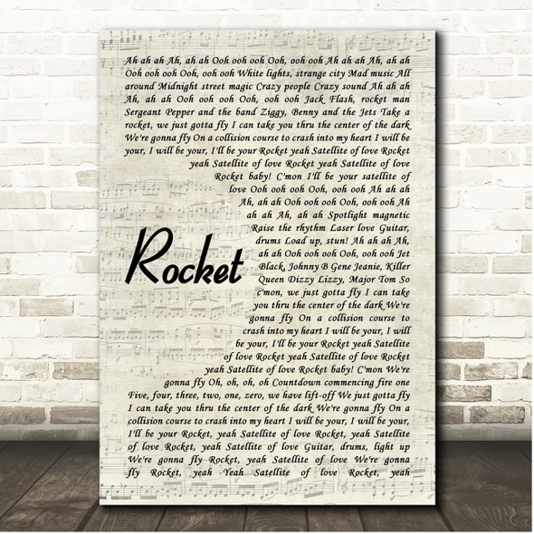 Def Leppard Rocket Vintage Script Song Lyric Print