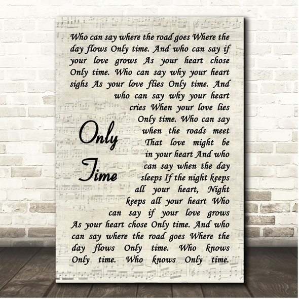 Enya Only Time Vintage Script Song Lyric Print